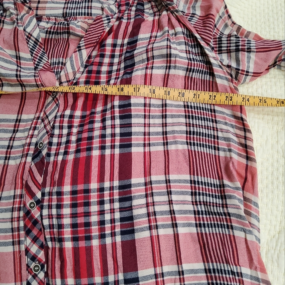 Free People Loralei Plaid Button Down Midi Dress Longline Shirt Size M - Picture 11 of 15